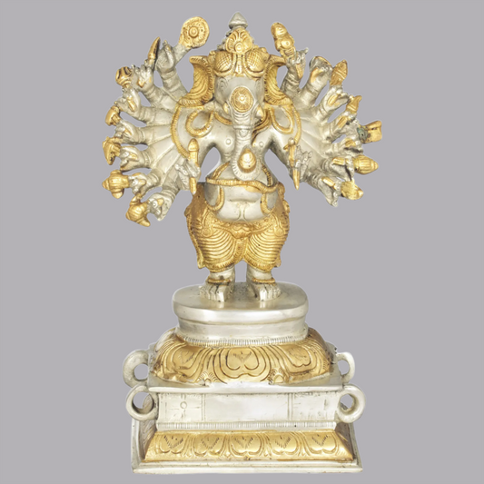 ब्रासौरा™ बहु-भुजाधारी भगवान गणेश पीतल की मूर्ति | ऊंचाई 8.7 इंच और वजन 2.50 किलोग्राम