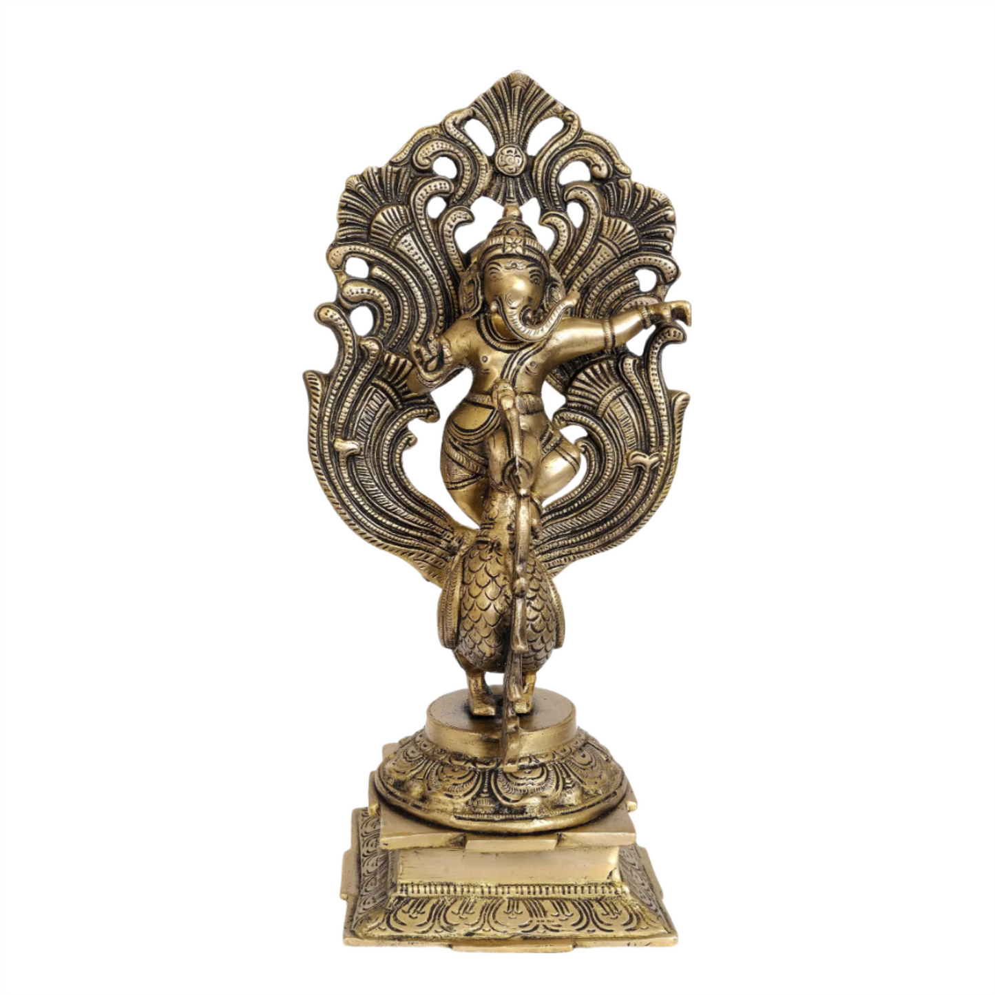 Brassaura® Turquoise Inlay Seated Ganesha | Brass Sculpture with Stone Work | Height 7.5 Inches & Weight 4.62 kgs