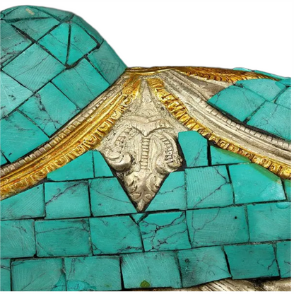 Brassaura™ Brass Nandi Statue with Inlay Work | Height 6 Inches & Weight 2.05 kg