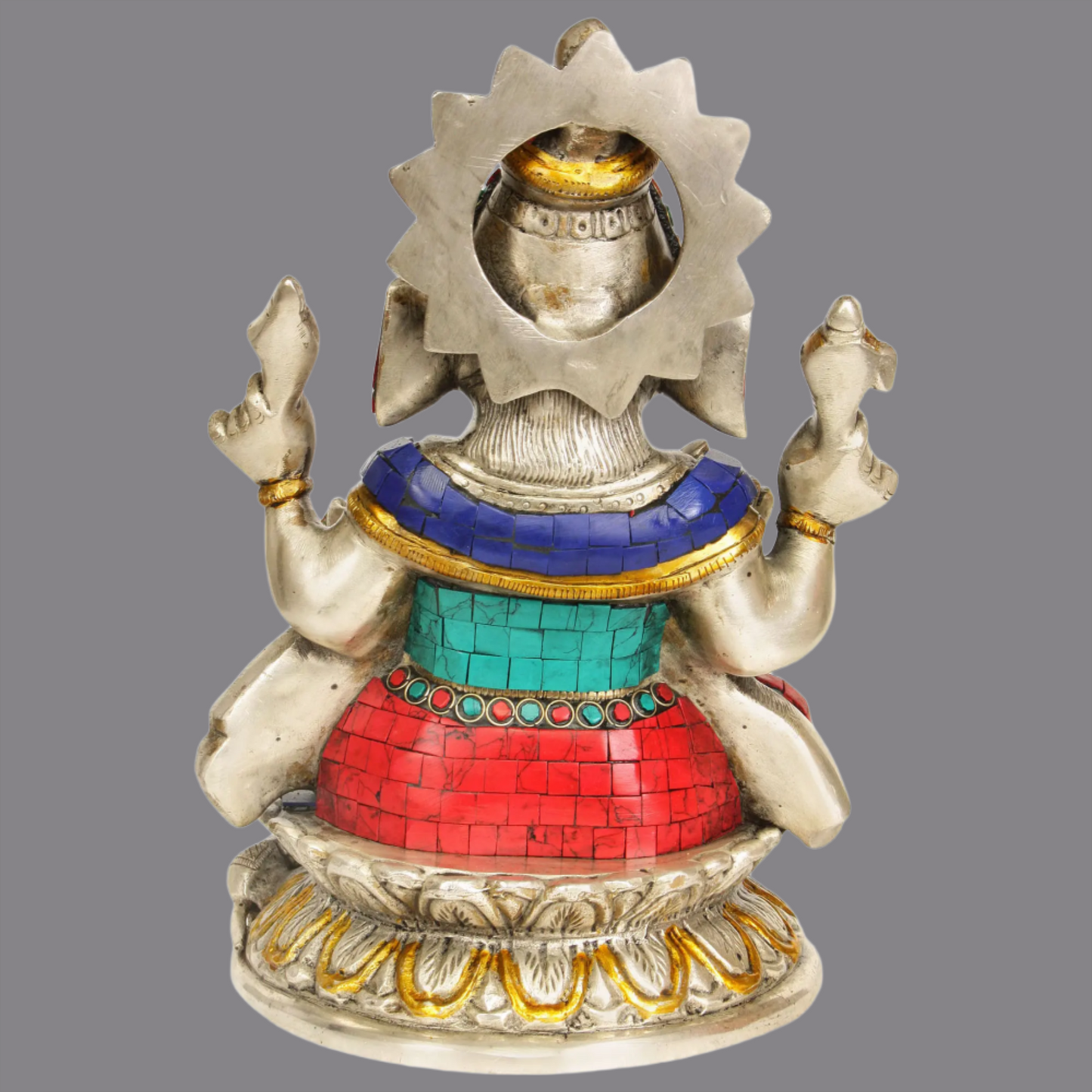 Brassaura™ Lord Ganesha Seated on Lotus Pedestal | Brass Statue with Intricate Inlay Work | Height 9 Inches