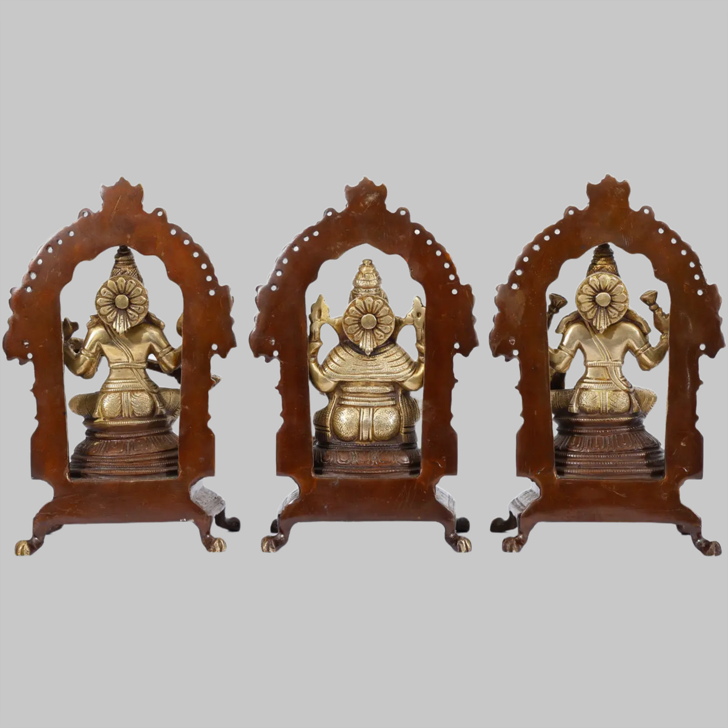 Brassaura™ Lakshmi Ganesha Saraswati on Ornate Wooden Arch | Height 8 Inches & Weight 5.25 kgs