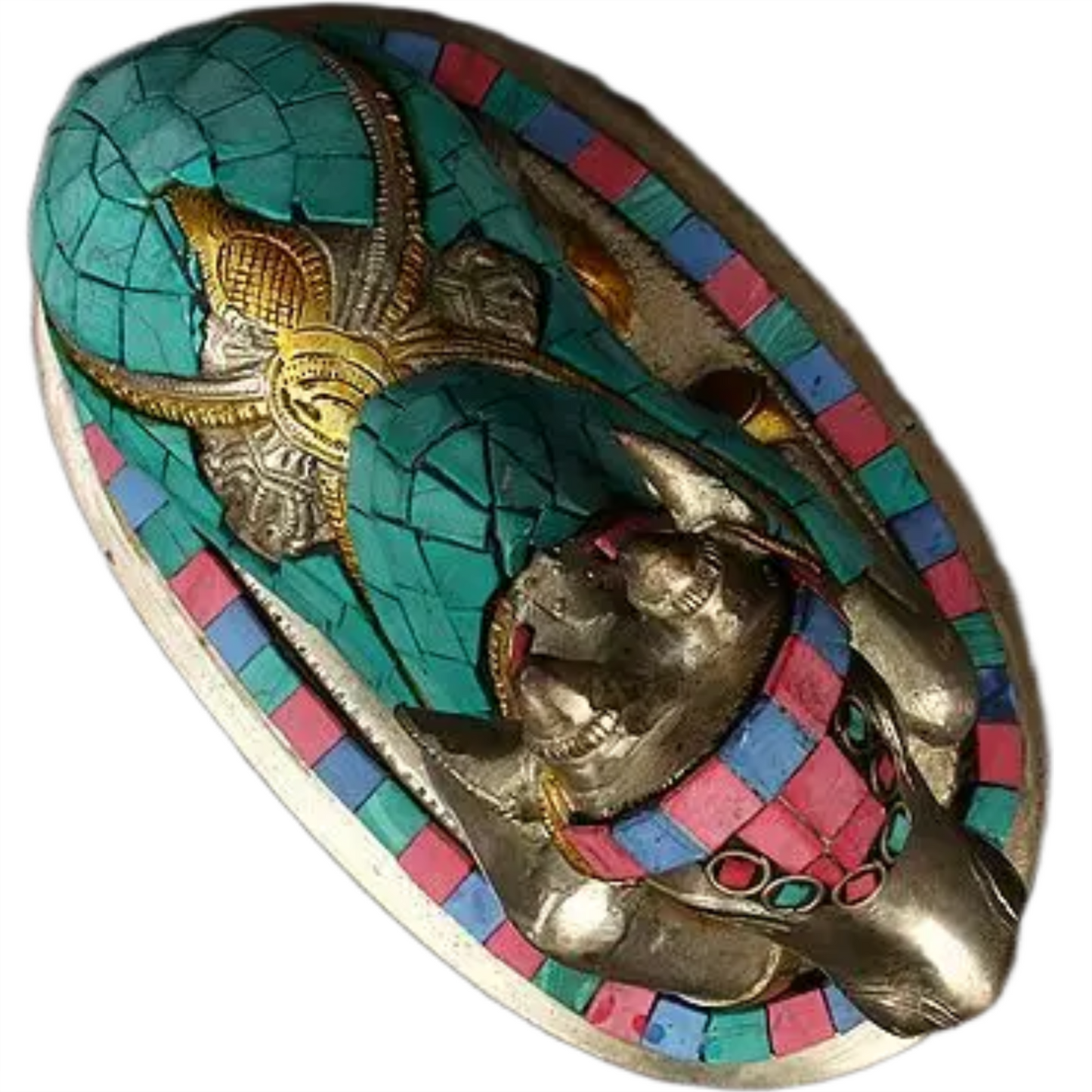 Brassaura™ Brass Nandi Statue with Inlay Work | Height 6 Inches & Weight 2.05 kg