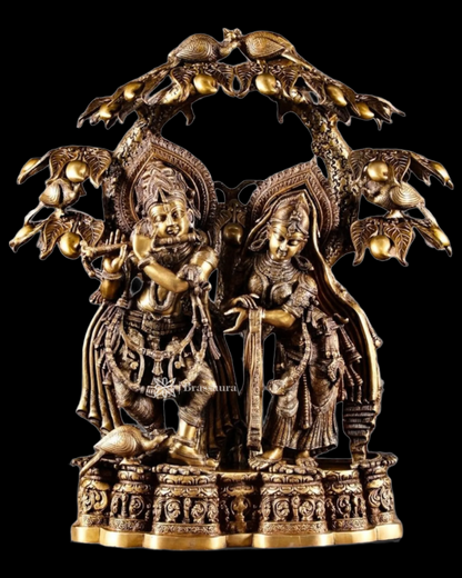 Brassaura™ Large Pure Brass Radha Krishna Under Tree Sculpture – Height 30 Inches & Weight 55.2 Kgs | Spiritual Art Idol