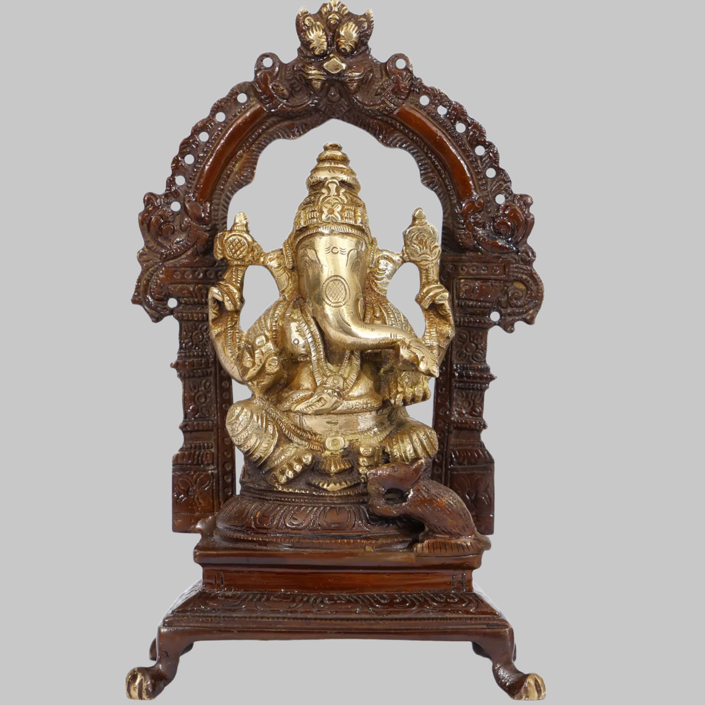 Brassaura™ Lakshmi Ganesha Saraswati on Ornate Wooden Arch | Height 8 Inches & Weight 5.25 kgs