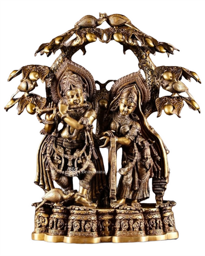 Brassaura™ Large Pure Brass Radha Krishna Under Tree Sculpture – Height 30 Inches & Weight 55.2 Kgs | Spiritual Art Idol