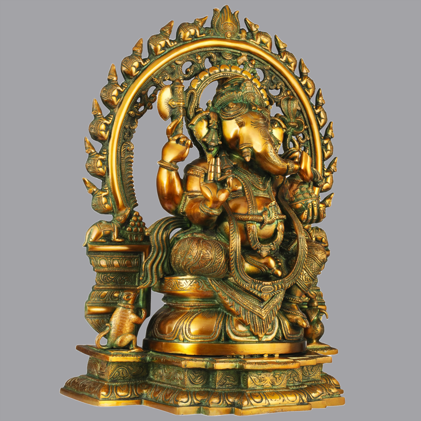 Brassaura™ Ganesha on Lotus Throne with Ornate Aureole | Height 19 Inches | Weight 17.50 kgs