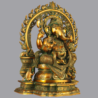 Brassaura™ Ganesha on Lotus Throne with Ornate Aureole | Height 19 Inches | Weight 17.50 kgs