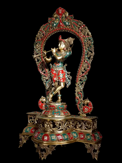 Brassaura® Brass Krishna Statue | Height 78.5 cm & Weight 20.55 kg