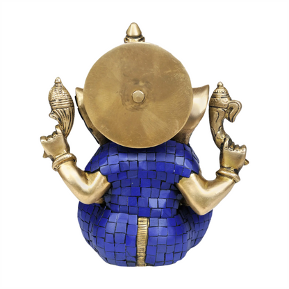 Brassaura™ Lord Ganesha Seated Idol | Brass with Inlay Work | Height 8.07 Inches & Weight 3.10 kgs