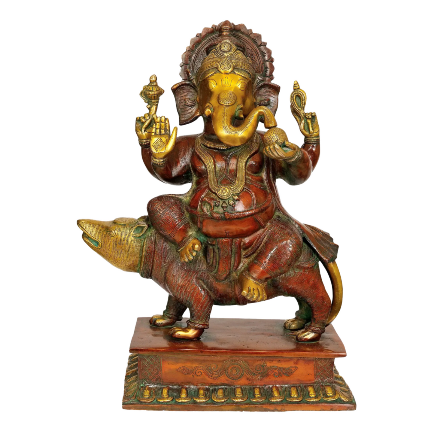 Brassaura® Divine Mount Seated Ganesha | Brass Sculpture | Height 18 Inches & Weight 13.20 kgs