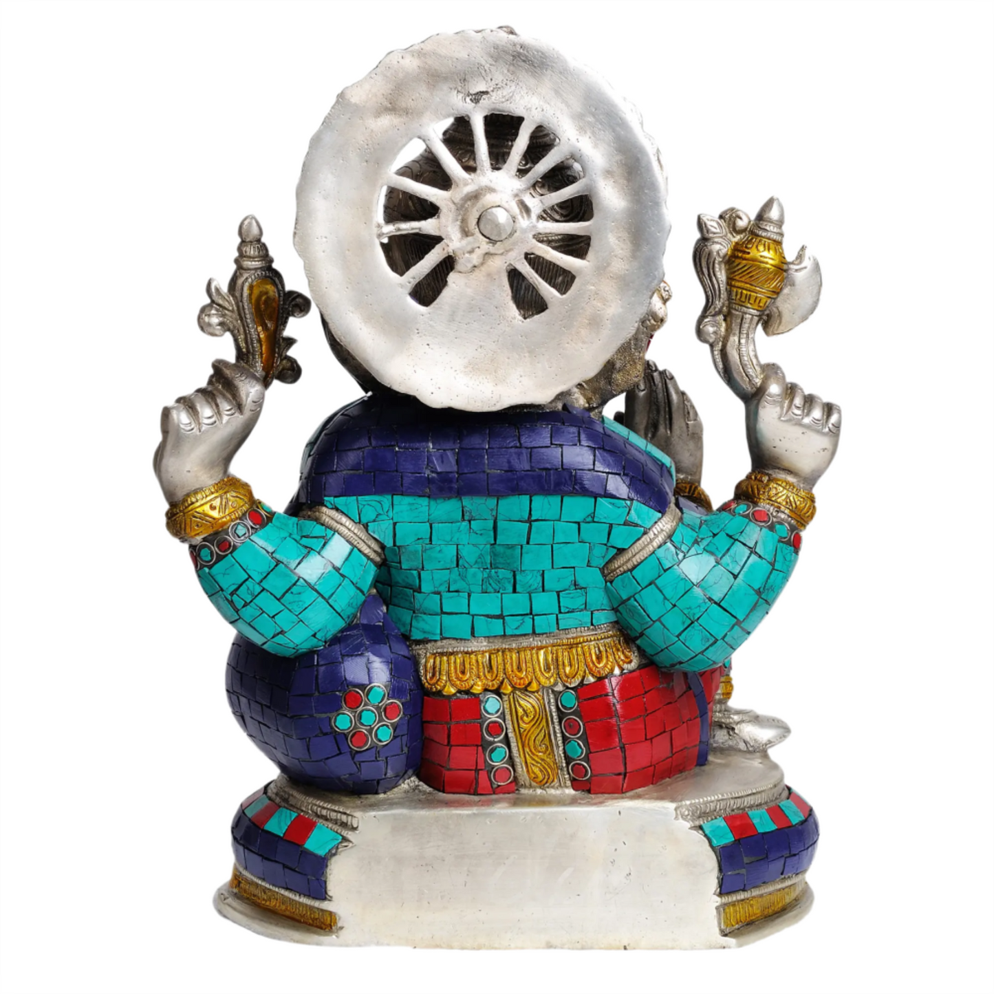 Brassaura™ Lotus Seated Ganesha with Meenakari Inlay | Brass Statue with Inlay | Height 14 Inches & Weight 11.23 kgs