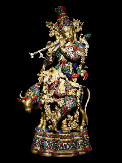 Brassaura® Brass Krishna Statue | Height 69.5 cm & Weight 23.55 kg