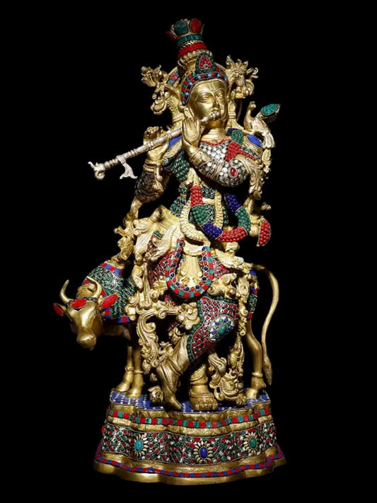 Brassaura® Brass Krishna Statue | Height 69.5 cm & Weight 23.55 kg