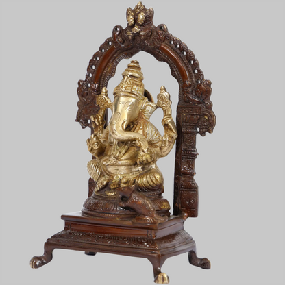Brassaura™ Lakshmi Ganesha Saraswati on Ornate Wooden Arch | Height 8 Inches & Weight 5.25 kgs