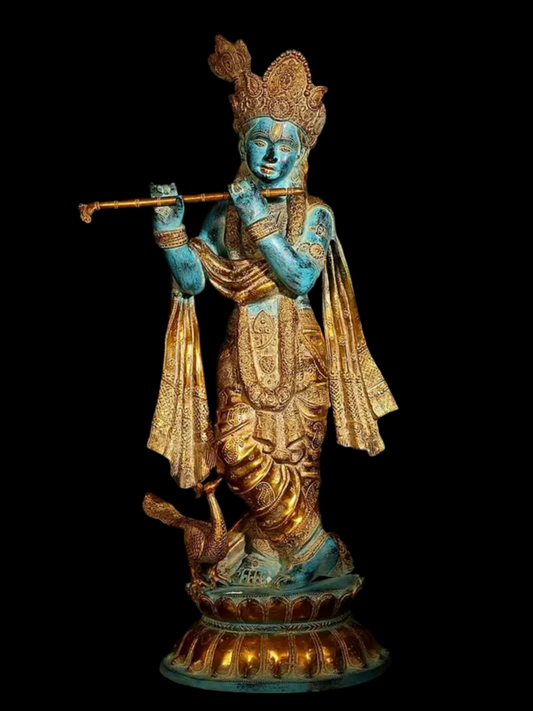 Brassaura® Brass Krishna Ji Statue | Height 31 Inches & Weight 21.65 kg
