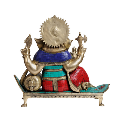 Brassaura® Lord Ganesha with Intricate Meenakari Inlay Work | Brass Statue | Height 16.93 Inches & Weight 15.66 kgs