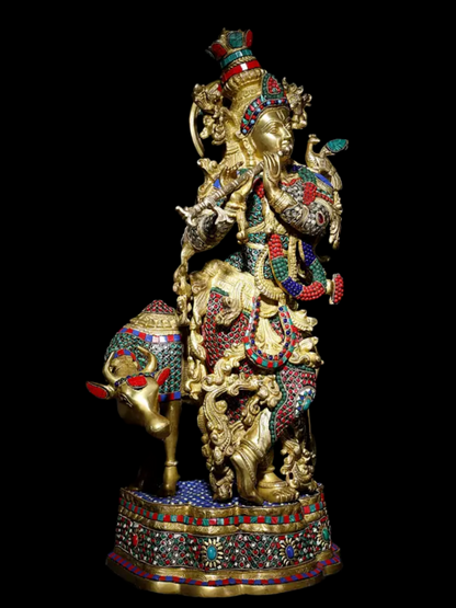 Brassaura® Brass Krishna Statue | Height 69.5 cm & Weight 23.55 kg