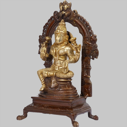 Brassaura™ Lakshmi Ganesha Saraswati on Ornate Wooden Arch | Height 8 Inches & Weight 5.25 kgs