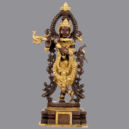 Brassaura® Brass Krishna Statue with Inlay Work | Height 15.35 Inches & Weight 4.20 kg