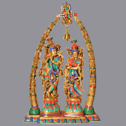 Brassaura® Brass Radha Krishna Statue with Arch | Height 28.94 Inches & Weight 64 kg
