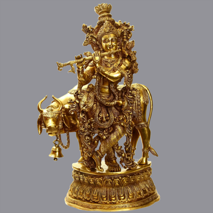 Brassaura® Brass Krishna Statue with Inlay Work | Height 28.54 Inches & Weight 31.84 kg
