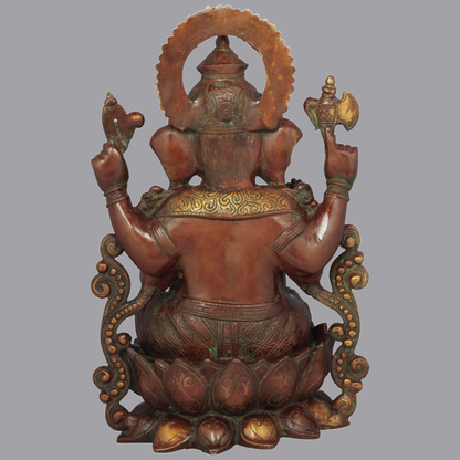 Brassaura™ Seated Bhagawan Ganesha in Ornate Finish | Height 13 Inches & Weight 7.90 kgs