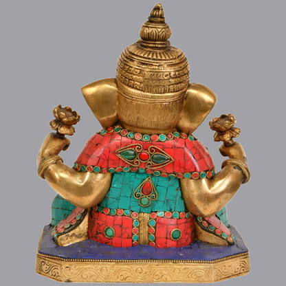 Brassaura®  Lord Ganesha with Inlay Work | Brass Statue | Height 9 Inches | Weight 5.18 kgs