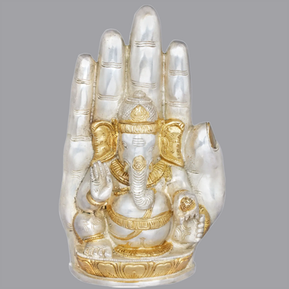 Brassaura® Lord Ganesha in Blessing Hand | Brass with Inlay Work | Height 9 Inches | Weight 2.60 kgs