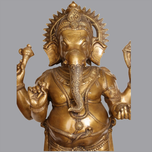 Brassaura® Standing Lord Ganesha Brass Statue | Height 51 Inches