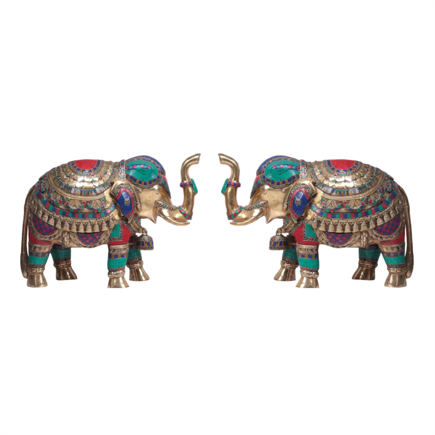 Brassaura® Pair of Decorative Elephant Brass Statues with Inlay Work | Pure Brass | Height 14 Inches & Weight 32.20 kgs