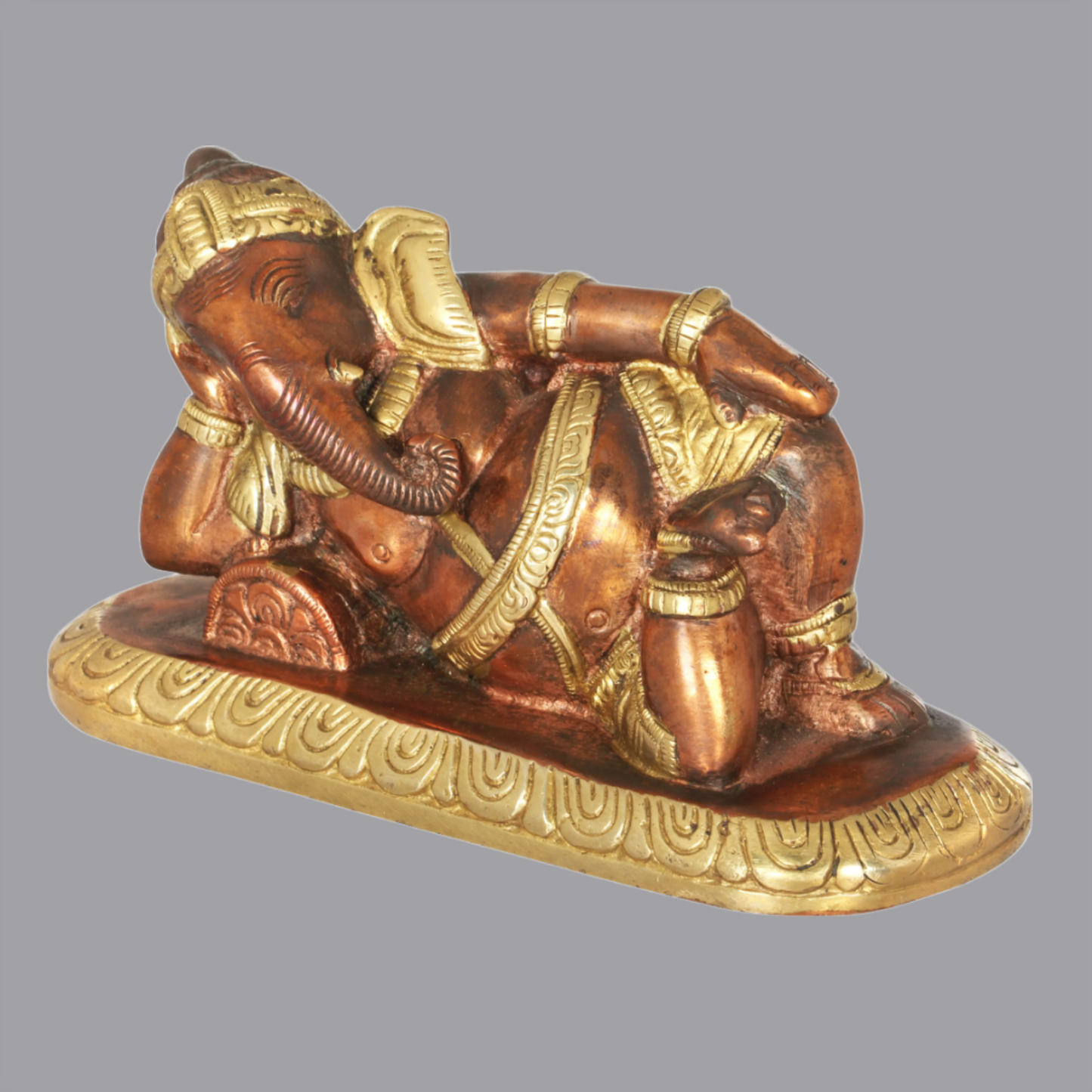 Brassaura® Relaxing Ganesha Reclining Statue in Brass | Height 4 Inches | Weight 1.40 kgs