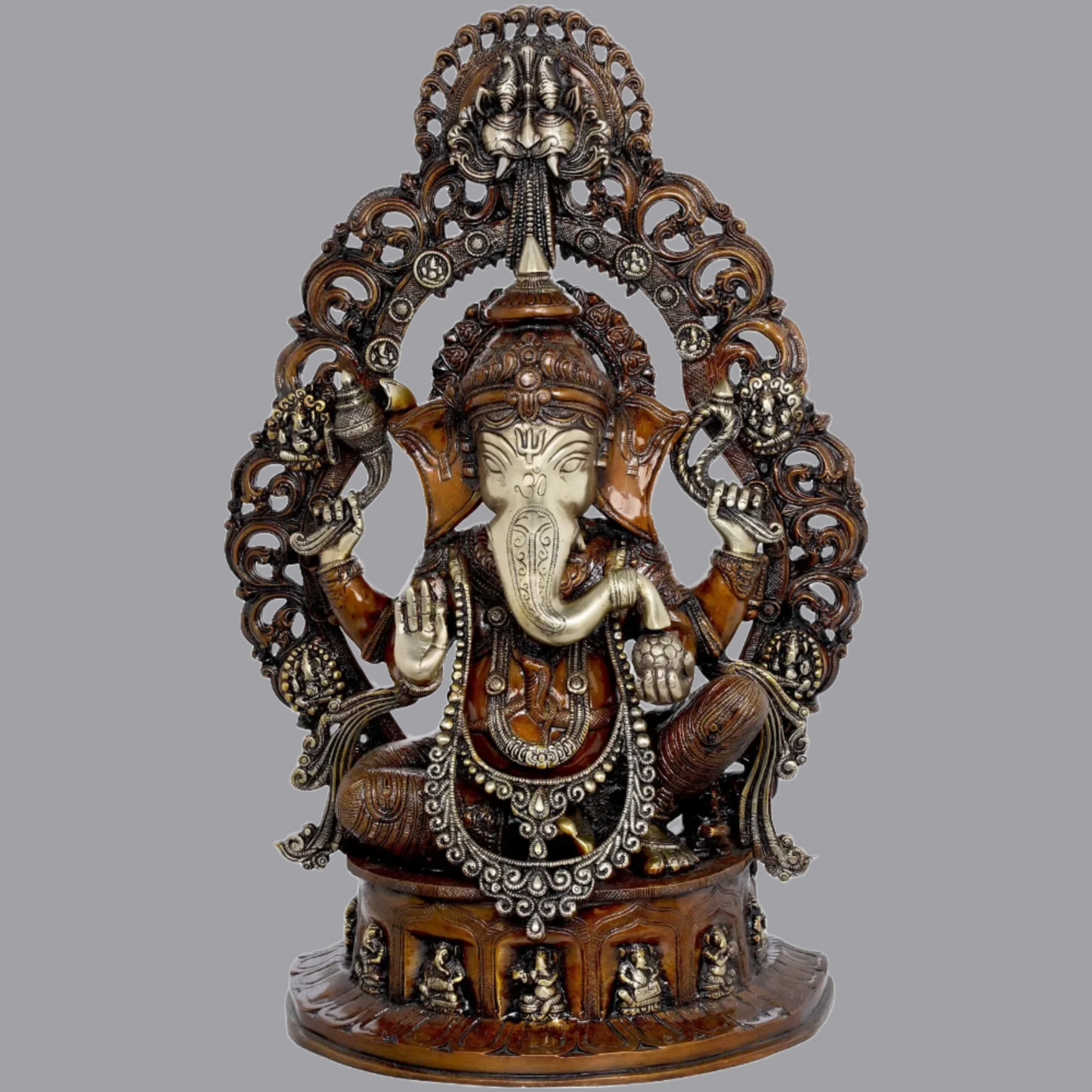 Brassaura® Majestic Ganesha Seated on Musical Base with Kirtimukha Aureole | Height 25 Inches & Weight 25 kgs