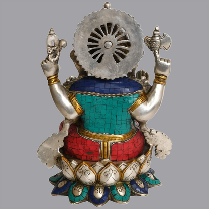 Brassaura™ Vighnaharta Ganesha with Stone Inlay | Height 12 Inches & Weight 7.84 kgs