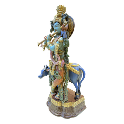 Brassaura™ Cow Krishna Brass Idol | Multicolor Finish | Height 23 Inches & Weight 23 Kgs
