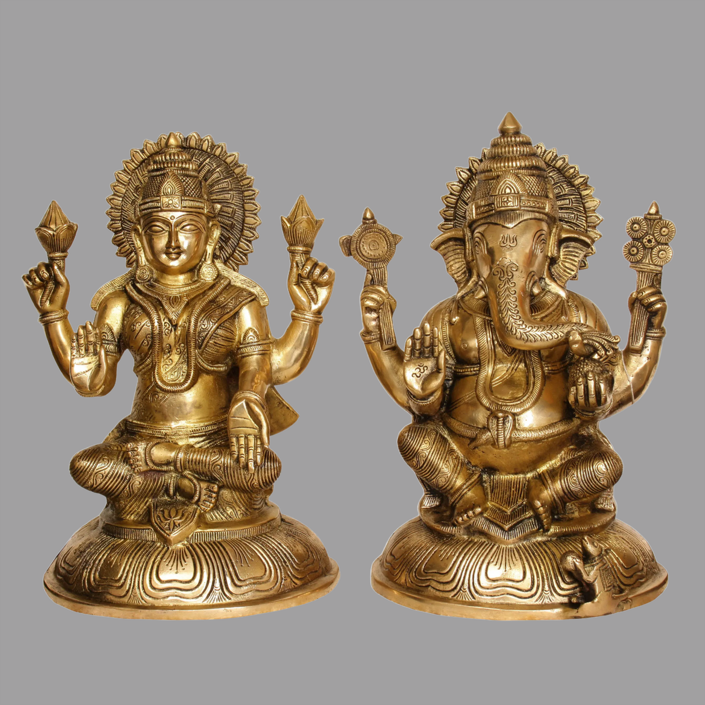 ब्रासौर™ पीतल लक्ष्मी गणेश मूर्ति सेट घर मंदिर और दिवाली पूजा की सजावट के लिए | 14 इंच | 15.60 किलोग्राम