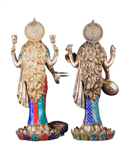 Brass Gem Stone Work Laxmi Mata for Home and Decor Height 25 Inches & Weight 34 Kgs