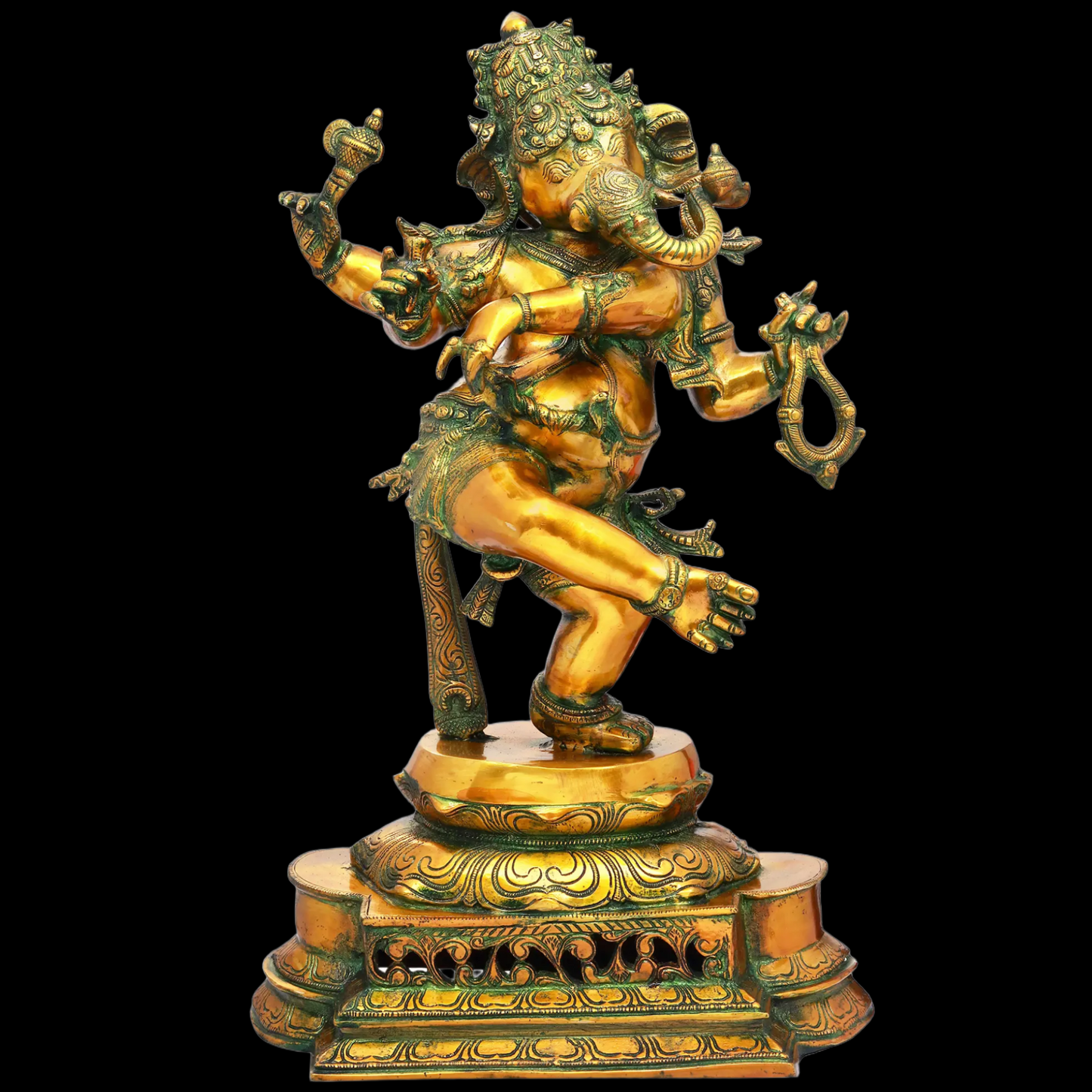 Brassaura® Dancing Ganesha on Ornate Pedestal | Brass Sculpture | Height 25 Inches & Weight 20.70 kgs