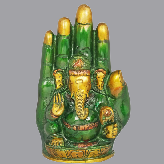 Brassaura® Lord Ganesha in Blessing Hand | Brass with Inlay Work | Height 9 Inches | Weight 2.60 kgs