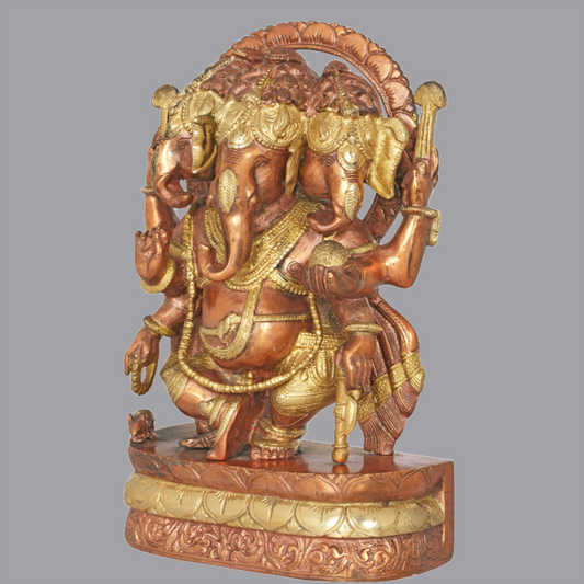 Brassaura® Trimukha Nritya Ganesha in Brass | Height 12 Inches | Weight 7 kgs