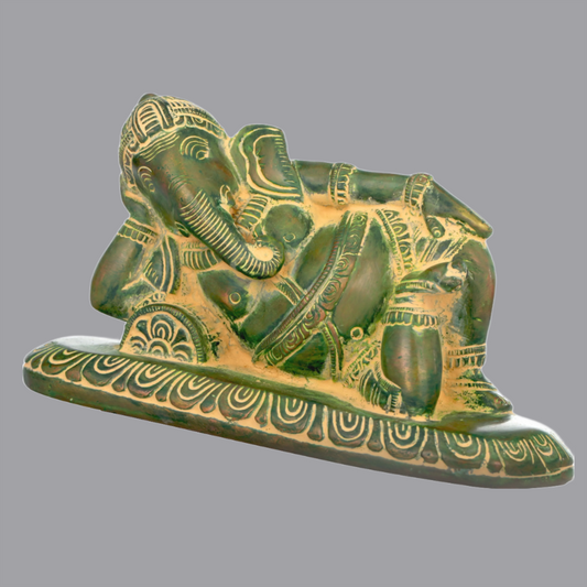 Brassaura® Relaxing Ganesha Reclining Statue in Brass | Height 4 Inches | Weight 1.40 kgs