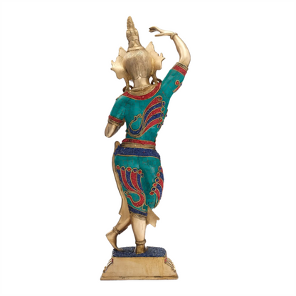Brassaura® Dancing Goddess with Meenakari Inlay | Brass Statue | Height 20.7 Inches