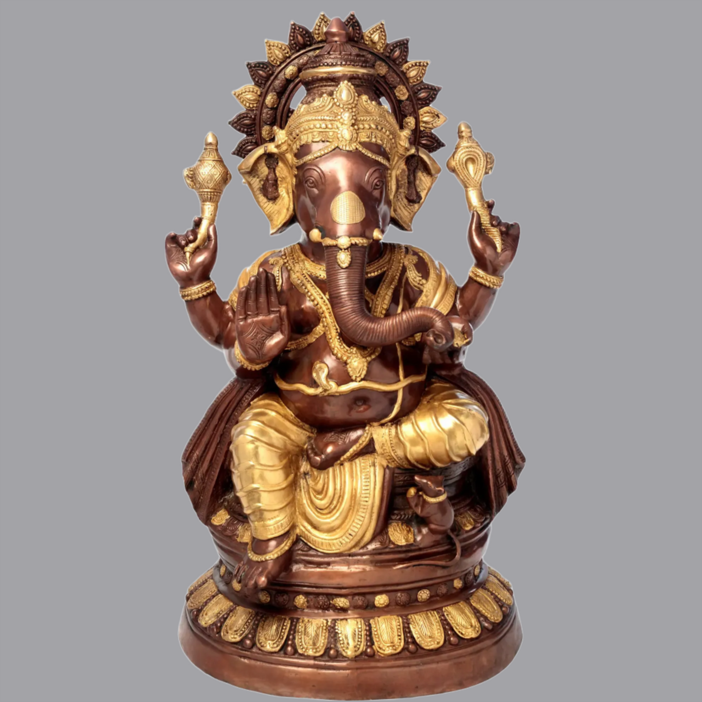Brassaura™ Large Pagdi Ganesha Brass Statue | Height 35 Inches | Weight 48 kgs