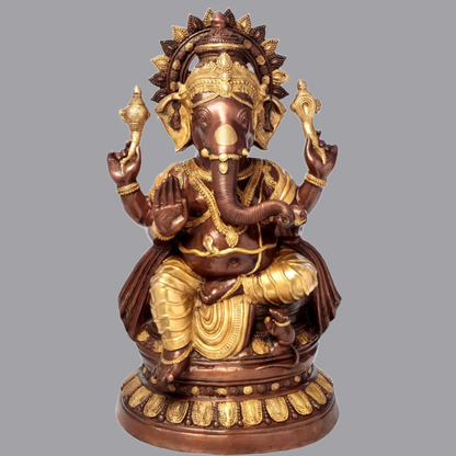 Brassaura™ Large Pagdi Ganesha Brass Statue | Height 35 Inches | Weight 48 kgs
