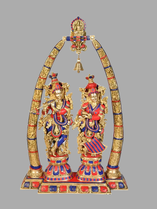 Brassaura® Brass Radha Krishna Statue with Inlay Work | Height 46 Inches & Weight 66.80 kg