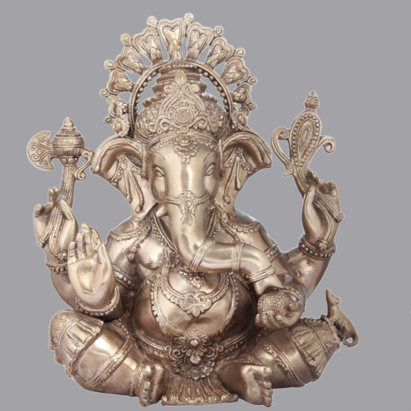 Brassaura™ 16 Inches Chaturbhuja Seated Ganesha Granting Abhaya | Brass Statue | Height 16 Inches & Weight 16.60 kgs