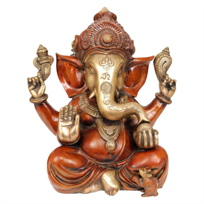 Brassaura® Blessing Ganesha with Traditional Red Finish | Brass Sculpture | Height 12 Inches & Weight 8.16 kgs
