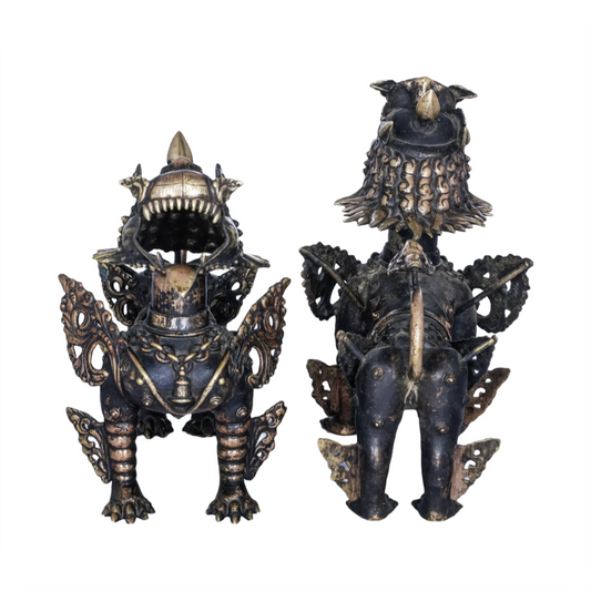 Brassaura® Pair of Tibetan Snow Lion Guardian Brass Sculptures | Pure Brass | Height 9.6 Inches & Weight 4.20 kgs