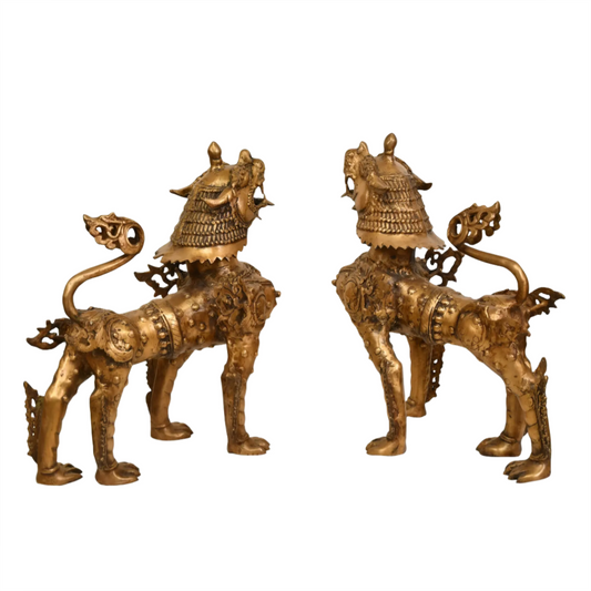 Brassaura® Tibetan Guardian Snow Lion Brass Sculpture | Pure Brass | Height 23 Inches & Weight 41.70 kgs