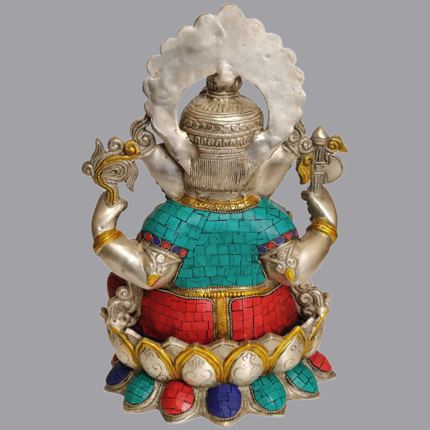 Brassaura® Kamalasana Lord Ganesha with Stone Inlay | Height 12.6 Inches & Weight 7.84 kgs