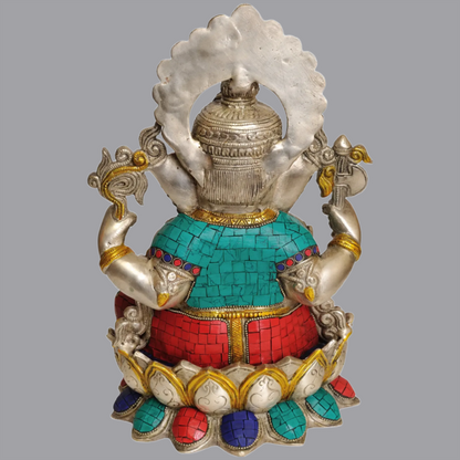 Brassaura® Kamalasana Lord Ganesha with Stone Inlay | Height 12.6 Inches & Weight 7.84 kgs
